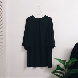 H&M Navy Pleated Bell Sleeve Trapeze Mini Dress